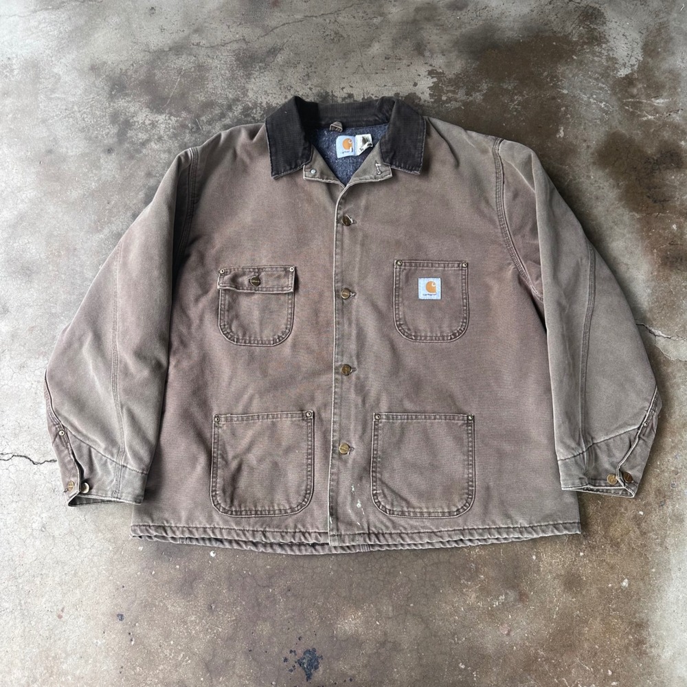 Carhartt Chore Coat Mens 2XL Brown Good Vintage Blanket Lined Duck Canvas CB1082